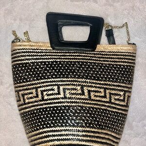 Black and Tan Greek Key Pattern Tote